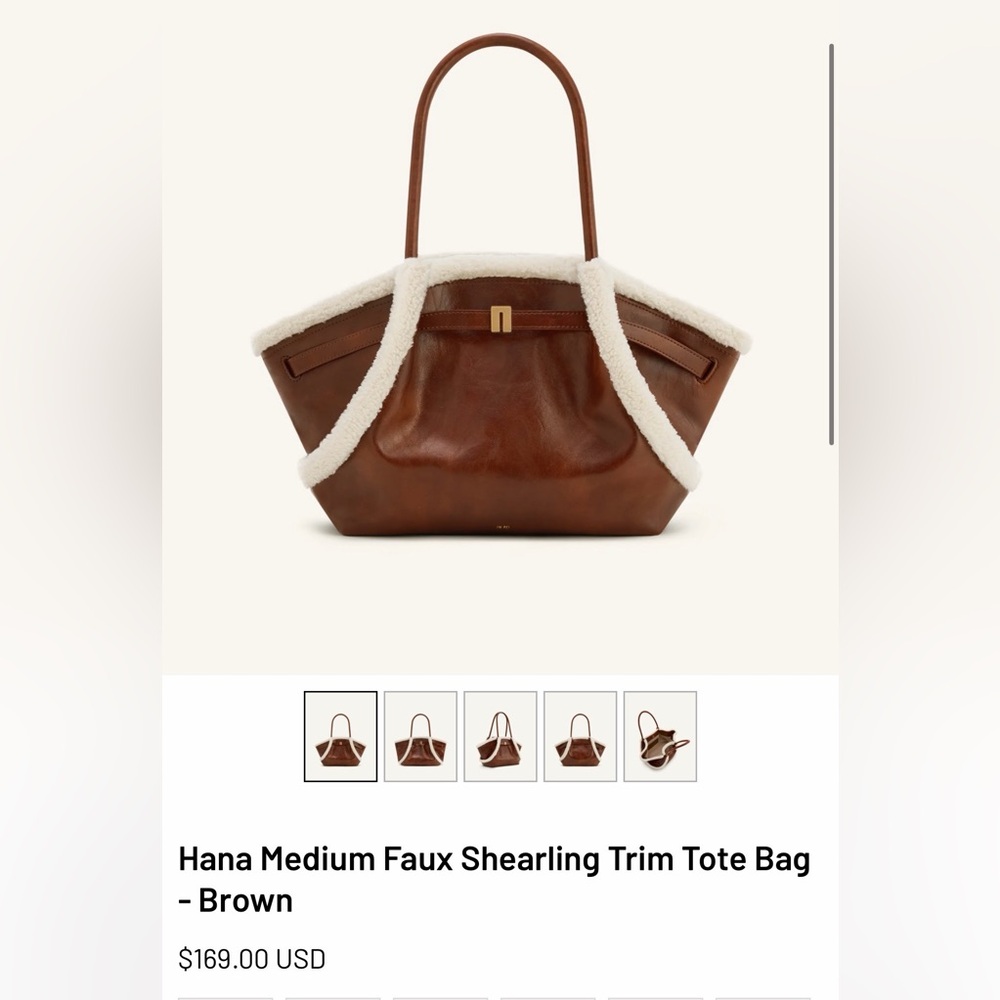 Jw Pei Shearling-Trim Brown vegan Leather Tote Shoulder Bag